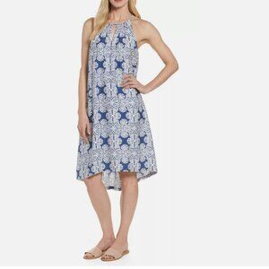 Vineyard Vines Breezy Silk Blend Tie-Neck Halter Dress Blue White Size 2
